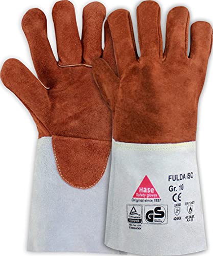 Gefütterter Schweißerhandschuhe FULDA - ISO - Arbeits-handschuhe - Sicherheitshandschuhe für Schweisser - Größen 8 bis 12, Grau / Braun, Größe 10 (XL) von strongAnt