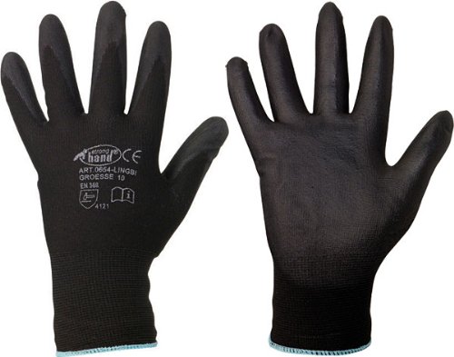 12 Paar MECHANIKER-HANDSCHUHE PU beschichtet schwarz Grösse 6-11 (M) von stronghand