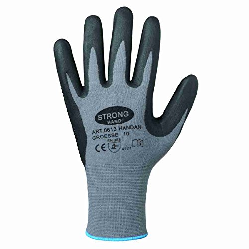 stronghand® Handan Nylon-Strick-Handschuhe (12er Pack) - EN388 CE Cat 2 - benoppt - grau - Gr. 7 von FORMAT