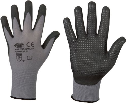 stronghand® Handan Nylon-Strick-Handschuhe (12er Pack) - EN388 CE Cat 2 - benoppt - grau - Gr. 9 von Strong Hand