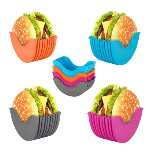 4 Stück Burger Halter Silikon,Burger Holder Silikon,Burgerhalter zum Essen,Hamburger Halter,Silikon Burger Halter Wiederverwendbar Geeignet für Burgerliebhaber Erwachsene und Kinder von stroyayo