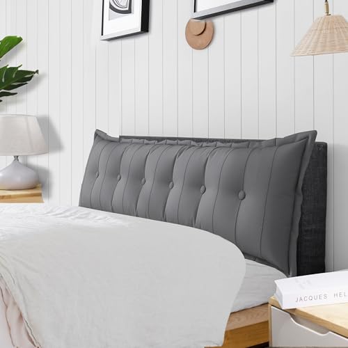 strusery Großes Lesekissen für Bett – bequeme Rückenlehne zum Sitzen, Lesen, Fernsehen und Entspannen, Tagesbettkissen und Nackenrolle (Grau, 180 x 50 x 8 cm) von strusery