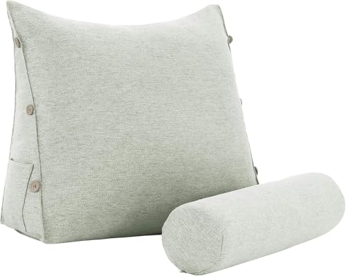 strusery Lesekissen für Erwachsene - Bett Rückenstützkissen mit Lendenkissen, Sit-Up Kissen zum Lesen, Fernsehen und Entspannen (Polyester-Weiß) von strusery