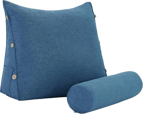 strusery Lesekissen für Erwachsene - Bett Rückenstützkissen mit Lendenkissen, Sit-Up Kissen zum Lesen, Fernsehen und Entspannen (Polyesterblau) von strusery