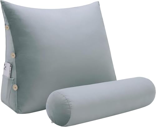 strusery Lesekissen für Erwachsene - Bett Rückenstützkissen mit Lendenkissen, Sit-Up Kissen zum Lesen, Fernsehen und Entspannen (Samt-Grau) von strusery