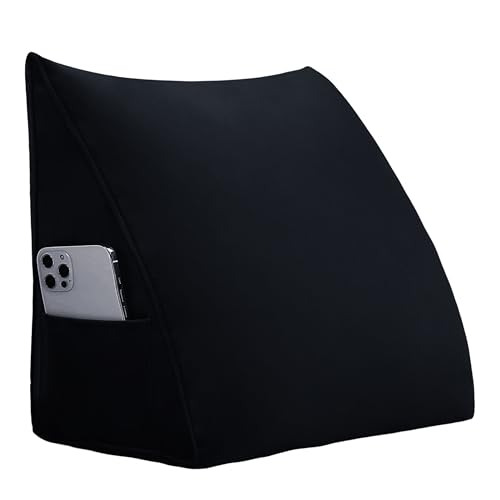 strusery Samt-Keil-Kopfteil-Kissen für Bett - Dreieckiges Rückenlehnenkissen für Lese- und Sitzkomfort (Schwarz, 45x20x35cm) von strusery
