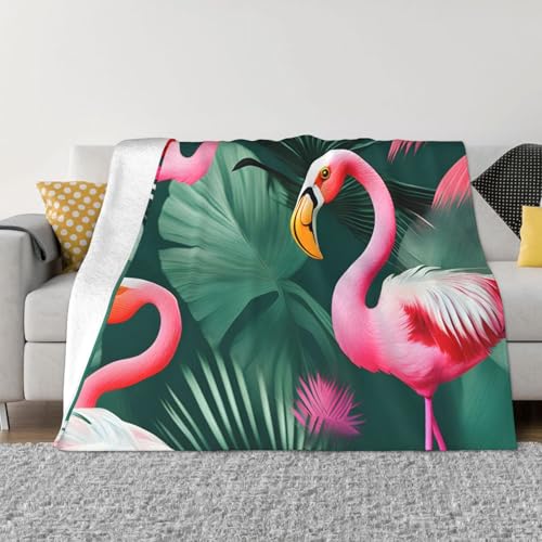 sttung Palmblatt- und Flamingo-Paar-Druck, ultraweiche, gemütliche Micro-Fleece-Überwurfdecke, ganzjährig, warm, für Bettwäsche, Sofa, Reisen sttung Palmblatt- und Flamingo-Paar-Druck, ultraweiche, gemütliche Micro-Fleece-Überwurfdecke, ganzjährig, warm, für Bettwäsche, Sofa, Reisen von sttung