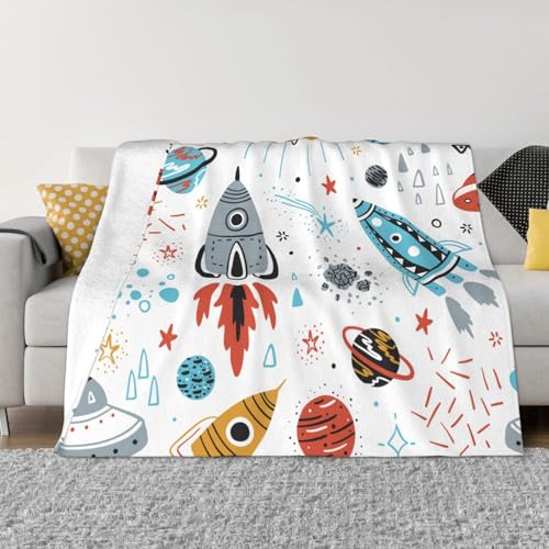 sttung Ultraweiche, gemütliche Micro-Fleece-Überwurfdecke mit Cartoon-Raketen-Druck, für alle Jahreszeiten, warm, für Bettwäsche, Sofa, Reisen sttung Ultraweiche, gemütliche Micro-Fleece-Überwurfdecke mit Cartoon-Raketen-Druck, für alle Jahreszeiten, warm, für Bettwäsche, Sofa, Reisen von sttung