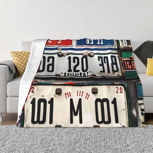 sttung Ultraweiche, gemütliche Micro-Fleece-Überwurfdecke mit altem Nummernschild-Druck, für alle Jahreszeiten, warm, für Bettwäsche, Sofa, Reisen sttung Ultraweiche, gemütliche Micro-Fleece-Überwurfdecke mit altem Nummernschild-Druck, für alle Jahreszeiten, warm, für Bettwäsche, Sofa, Reisen von sttung