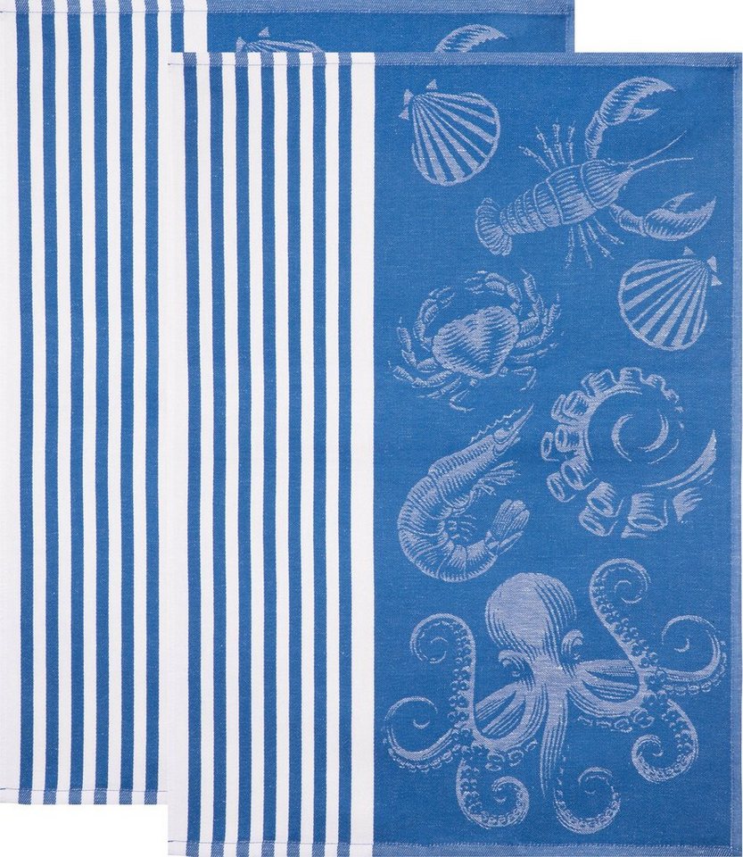 stuco Geschirrtuch Geschirrtuch "Nautilus" blau 2er-Pack, Halbleinen Motiv von stuco