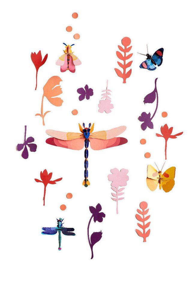 studio ROOF Wanddekoobjekt Wanddeko Set Libellen, Schmetterlinge und Bienen "Naturentdecker" von studio ROOF