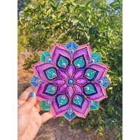 Mandala Suncatcher Für Fenster Oder Wand Hängend Dekoration Handgefertigt Ornament Blaue Lotus Blume von studiolallka