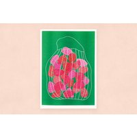 A4 Riso Print „Erdbeeren" - Wall Art, Kunstdruck, Poster, Illustration von studioschmolke