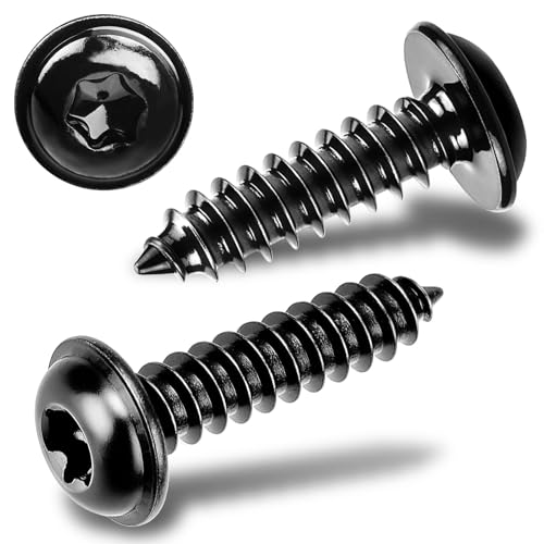sturiz 40 Stück Holzschrauben Schwarze M4x12MM Schrauben für Akustikpaneele Torx Edelstahl Schrauben Schwarz Flachkopf Blechschrauben Selbstschneidende mit Scheibe für 304 A2 V2A Tellerkopfschrauben von sturiz