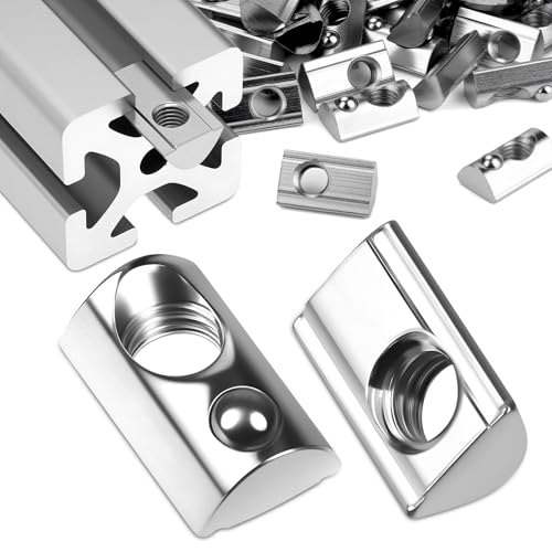 sturiz 50 Stück Nutensteine M6 Nut 8 T Nutsteine Schrauben 30-Serie M6 Aluprofil 30x30 Vernickeltem Kohlenstoffstahl Gleitmutter mit Federkugel für Alu C Profil 3D Drucker CNC Europanorm (Silber) von sturiz