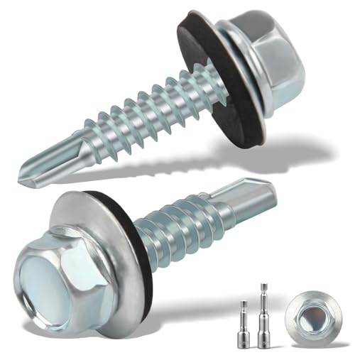 sturiz 65 Stück Blechschrauben Selbstschneidende Schrauben 5.5 x25MM Trapezblechschrauben Spenglerschrauben mit Dichtscheibe+2 Stk Sechskant Bit Steckschlusselsatz M8 Verzinkt Bohrschrauben (Silber) von sturiz