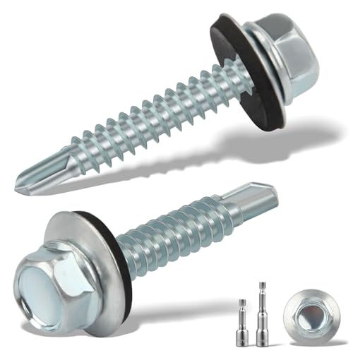 sturiz 70 Stück Blechschrauben Selbstschneidende Schrauben 4.8 x35MM Trapezblechschrauben Spenglerschrauben mit Dichtscheibe+2 Stk Sechskant Bit Steckschlusselsatz M8 Verzinkt Bohrschrauben (Silber) von sturiz