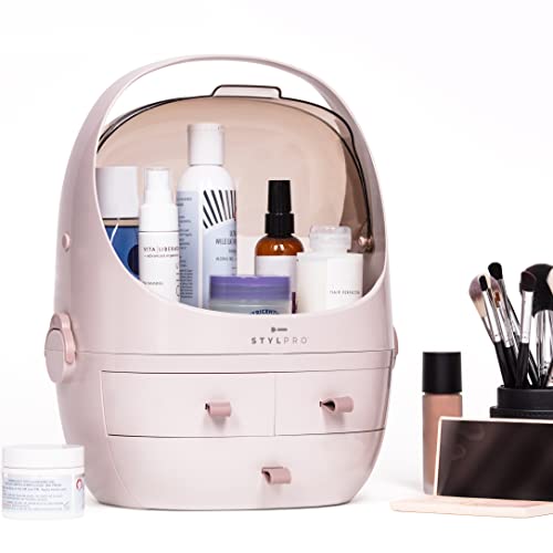 STYLPRO Beauty Storage Podlette, Kosmetik & Hautpflege Organizer mit 3 Schubladen, abnehmbarem Deckel, staubdichter Abdeckung & Reisegriff für Kommode, Schlafzimmer Rose 25x23x32cm von stylPro