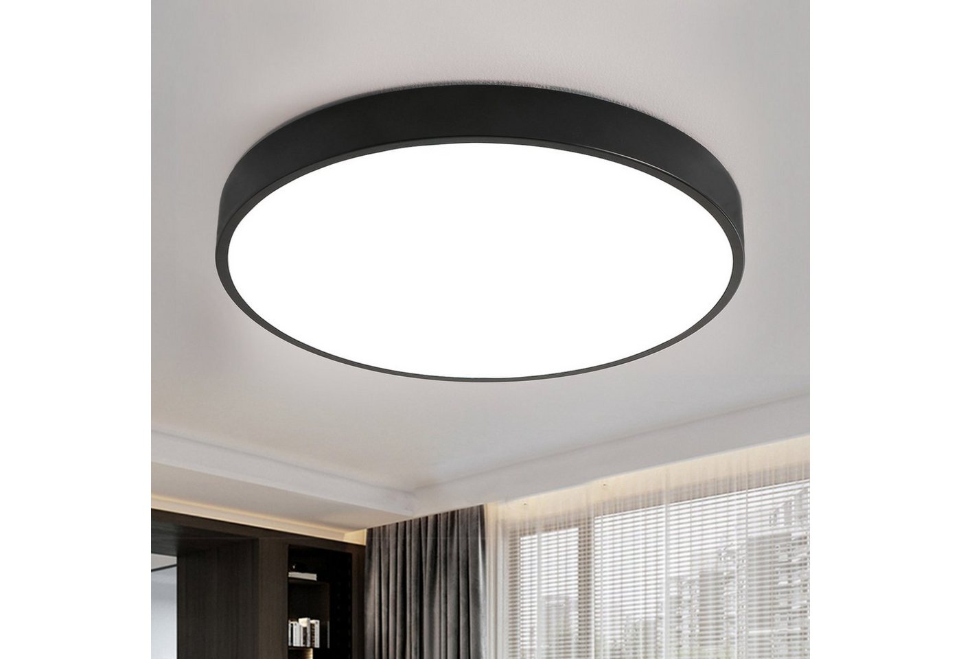 style home Deckenleuchte Deckenlampe Runde Leuchte, 48W, LED fest integriert, Warmweiß 3000K, Ø50*4cm, Schwarz, für Wohnzimmer Schlafzimmer Küche von style home