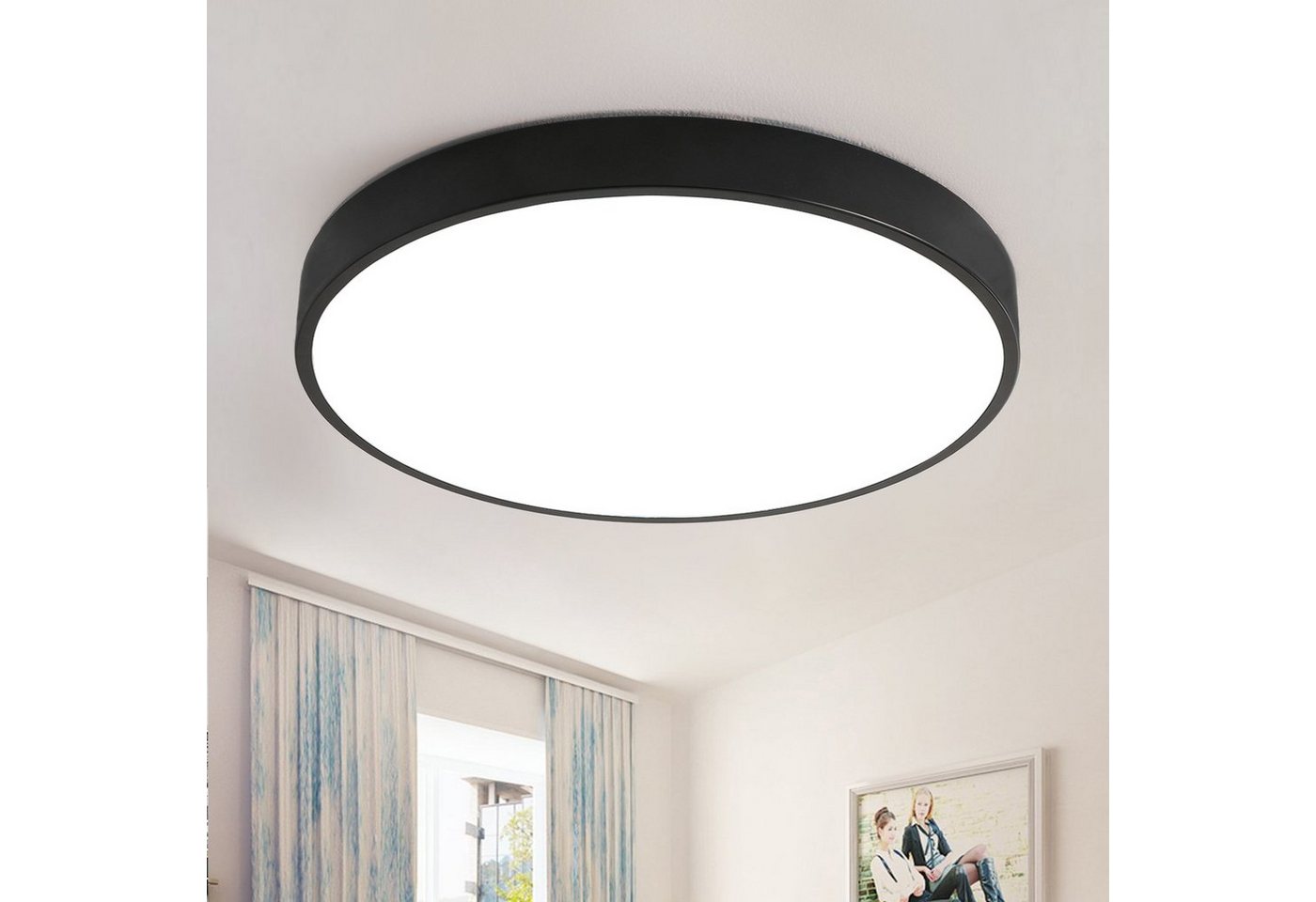 style home Deckenleuchte LED Deckenlampe, 48W, Warmweiß 3000K, Ultraslim Ø50x4cm,Schwarz, runde Leuchte für Wohnzimmer Schlafzimmer Küche Büro Diele Flur von style home