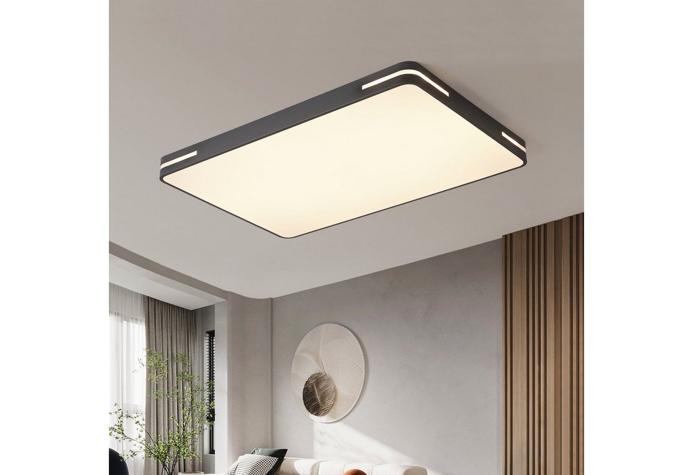 style home Deckenleuchte LED Deckenlampe, 192W, dimmbar mit Fernbedienung 3000K-6000K, 90x60x5cm, moderne Leuchte für Wohnzimmer, Schlafzimmer, Büro, Schwarz von style home