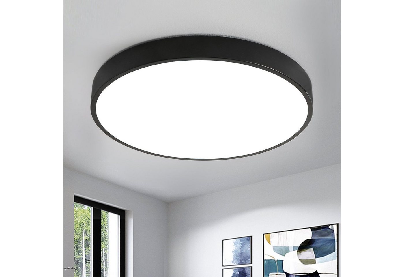 style home Deckenleuchte LED Deckenlampe, 48W, Ø50*4cm, Warmweiß 3000K, für Wohnzimmer Schlafzimmer Küche Büro Diele Flur, Schwarz von style home