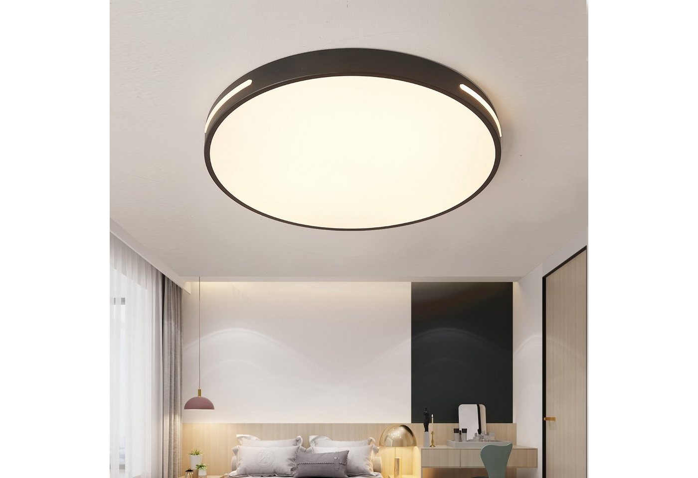 style home Deckenleuchte LED Deckenlampe, 96W, Ø50*5cm, dimmbar mit Fernbedienung, Moderne für Wohnzimmer Schlafzimmer Küche Diele, Schwarz von style home