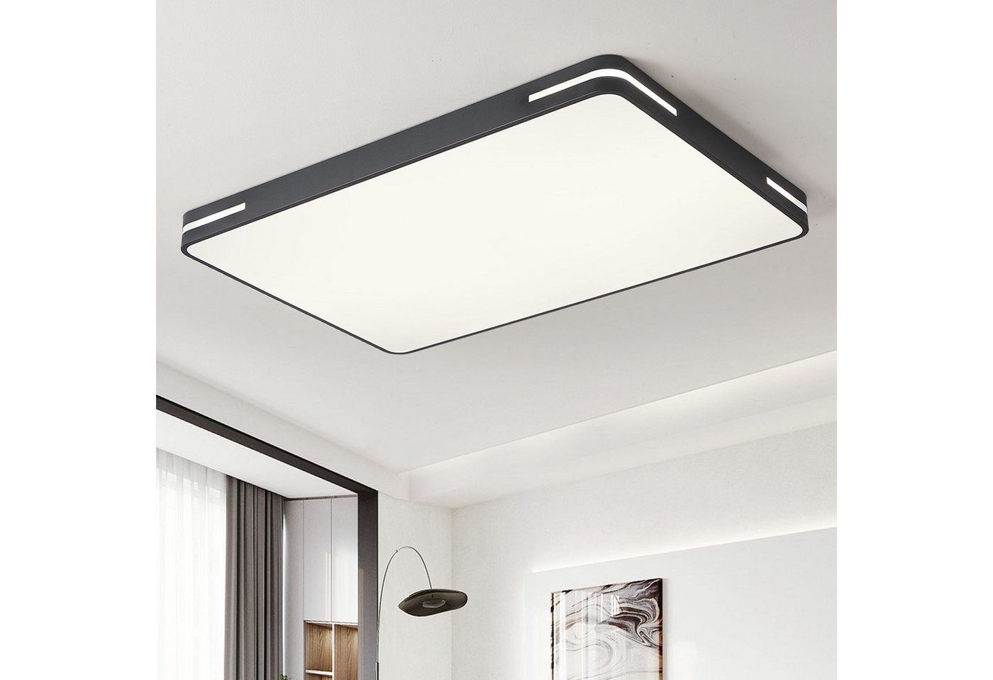 style home Deckenleuchte LED Deckenlampe dimmbar mit Fernbedienung, 192W-Schwarz, Warmweiß bis Kaltweiß 3000K-6000K, 90x60x6cm, moderne Leuchte für Wohnzimmer Schlafzimmer Büro von style home