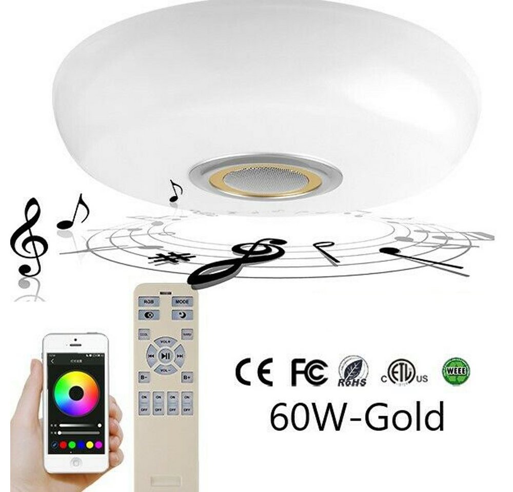 style home Deckenleuchten LED Bluetooth Deckenlampe, 60W RGB Farbwechsel, LED fest integriert, Fernbedienung/APP-Steuerung mit Bluetooth Lautsprecher von style home
