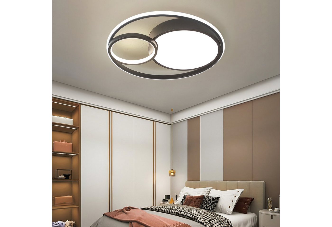 style home LED Deckenleuchte Metall Deckenlampe, 55W dimmbar mit Fernbedienung, Warmweiß bis Kaltweiß 3000K-6000K, Ø50x8.5 cm, Schwarz Leuchte für Wohnzimmer Schlafzimmer Küche Büro von style home