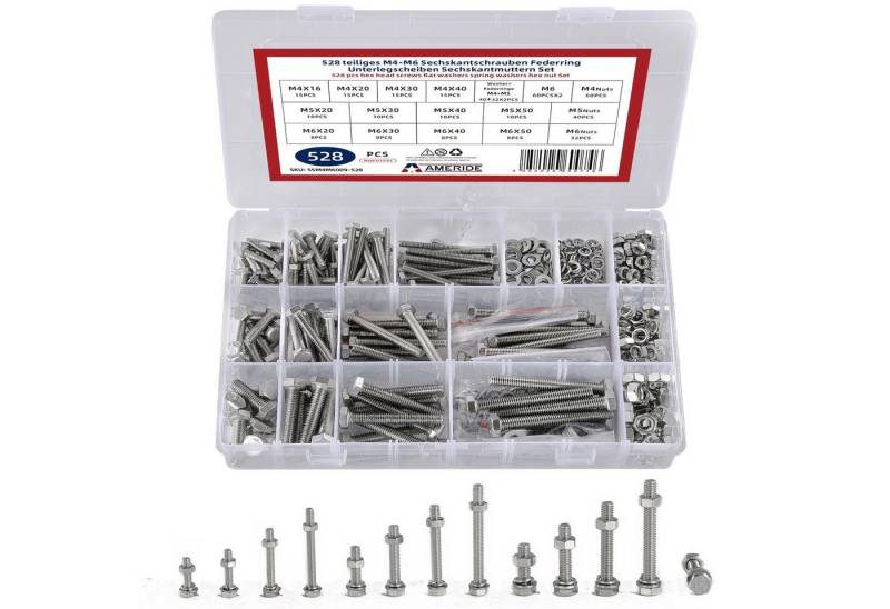 style home Schrauben-Set M4 M5 M6 Sechskant Schrauben Set, (528 St), Edelstahl Silber von style home