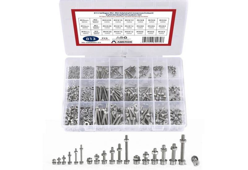 style home Schrauben-Set, (813 St), 813 Stück M2 M3 M4 Zylinderschrauben Innensechskant Edelstahl Silber von style home