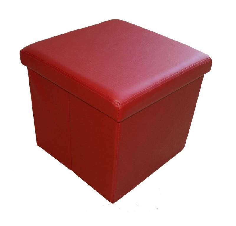 style home Sitzhocker faltbare Sitzbank mit Stauraum, 38*38*38cm (Aufbewahrungsbox mit Deckel, gepolstert Sitzwürfel Fußhocker, Sitztruhe aus Kunstleder), für Wohnzimmer Schlafzimmer, Dunkelrot von style home
