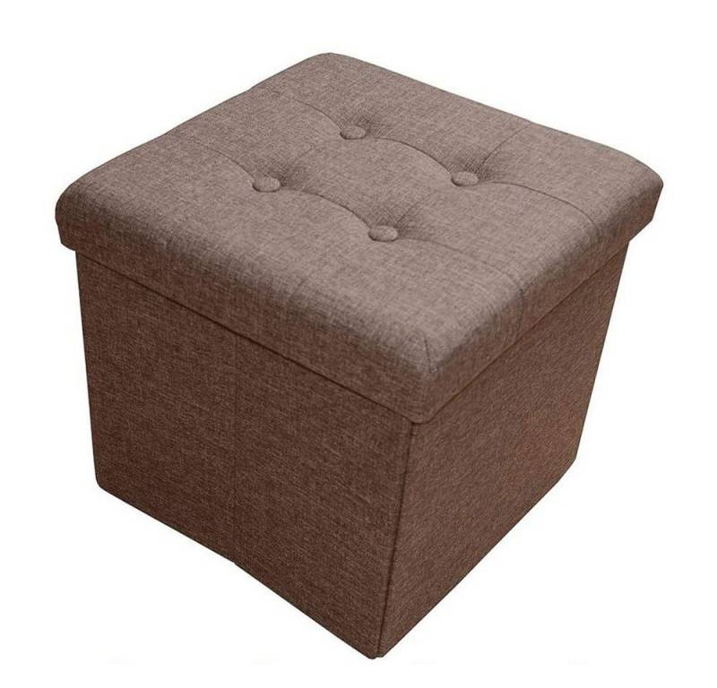 style home Sitzhocker faltbare Sitzbank mit Stauraum, 38*38*38cm (Aufbewahrungsbox mit Deckel, gepolstert Sitzwürfel Fußhocker, Sitztruhe aus Leinen), für Wohnzimmer Schlafzimmer, Braun von style home