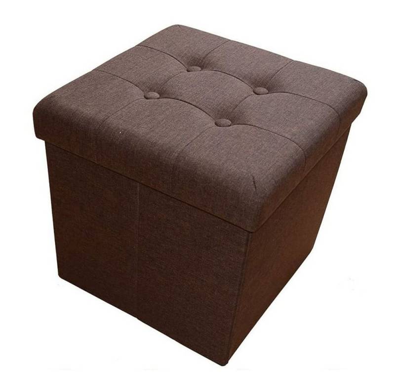 style home Sitzhocker faltbare Sitzbank mit Stauraum, 38*38*38cm (Aufbewahrungsbox mit Deckel, gepolstert Sitzwürfel Fußhocker, Sitztruhe aus Leinen), für Wohnzimmer Schlafzimmer, Dunkelbrau von style home