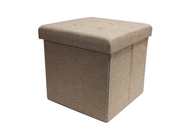 style home Sitzhocker faltbare Sitzbank mit Stauraum, 38*38*38cm (Aufbewahrungsbox mit Deckel, gepolstert Sitzwürfel Fußhocker, Sitztruhe aus Leinen), für Wohnzimmer Schlafzimmer, Warm Grey von style home