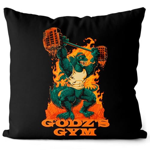 style3 Gojira Gym Kissen mit Füllung 40cm Baumwolle Fitness Japan Monster Nippon Tokio Tokyo von style3