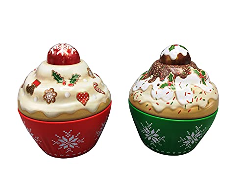 2er Set Blechdose in Form eines Cup Cakes, rot und grün, süß verzierter Deckel mit weichnachtlichen Motiven, Maße: 8x8 cm, Volumen: 120 ml 2er Set Blechdose in Form eines Cup Cakes, rot und grün, süß verzierter Deckel mit weichnachtlichen Motiven, Maße: 8x8 cm, Volumen: 120 ml von stylebox