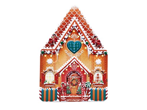 Blechdose Dose in Form eines Lebkuchenhauses verziert mit allerlei Süßigkeiten Keksdose Deko Box Retro sehr groß Aufbewahrung, ca. 30 x 16 x 8 cm, Volumen: 2,5 L von stylebox