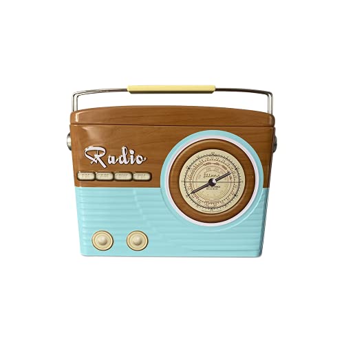 Blechdose Radio tailliert mit Henkel im retro Look Keksdose Deko Box, 22 x 6 x 17 cm Volumen 1,5 L blau/braun von stylebox