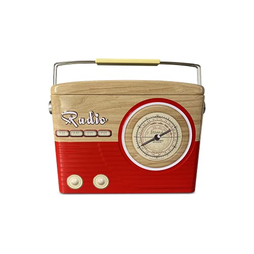 Blechdose Radio tailliert mit Henkel im retro Look Keksdose Deko Box, 22 x 6 x 17 cm Volumen 1,5 L rot/braun von stylebox