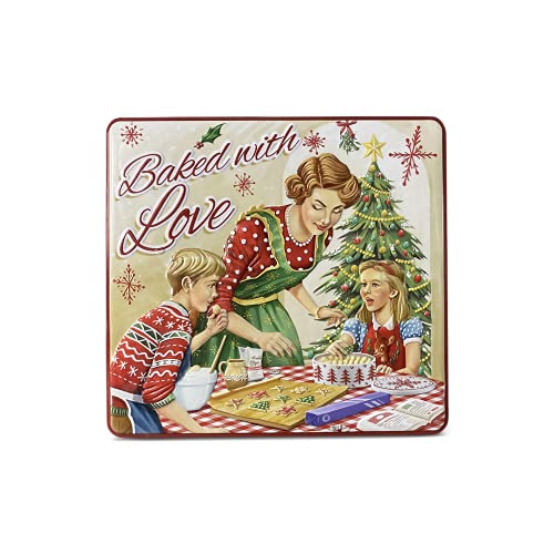 stylebox Rechteckige Blechdose mit Aufschrift Baked with Love im Retro-Look rot Keksdose Deko Box Dose, ca. 23 x 21.5 x 4 cm Volumen: 1,9 L von stylebox