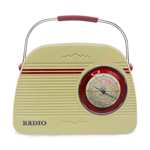 stylebox Blechdose in Form eines Radios im Retrodekor Rund beige Keksdose Deko Box, Volumen: 3 l, Maße: 32x 22 x 7 cm von stylebox