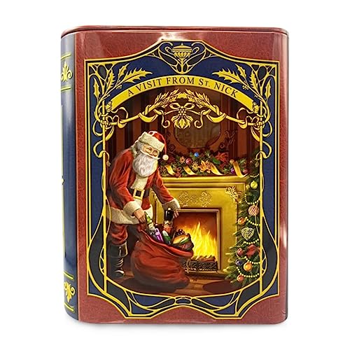 stylebox Blechdose in Form eines Weihnachsts-Buches Kleine Buchdose St. Nick rot/blau Keksdose Deko-Box Retro-Dose Aufbewahrung, ca. 15 x 6/8.5 x 17.5 cm, Volumen: 1,5 l von stylebox