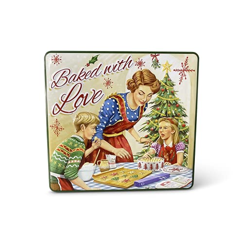 stylebox Rechteckige Blechdose mit Aufschrift Baked with Love im Retro-Look grün Keksdose Deko Box Dose, ca. 23 x 21.5 x 4 cm Volumen: 1,9 L von stylebox