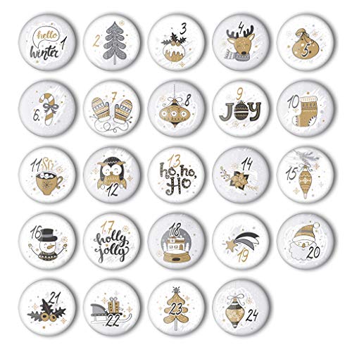Adventskalender Zahlen Buttons (1-24) zum selber Basteln von DIY-Weihnachts-Kalendern und zum Dekorieren (37 mm) von stylebutton design your own