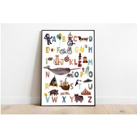 Kinderposter Alphabet Abc Poster - Illustration Tiere Schulanfang von stypsstudio