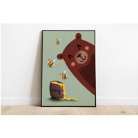 Kinderposter Bär - Poster Mit Honig Und Bienen Tierposter von stypsstudio