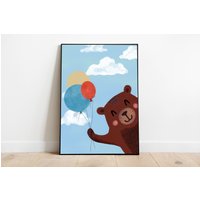 Kinderposter Bär Poster - Mit Luftballons Tierposter Kinderzimmer von stypsstudio