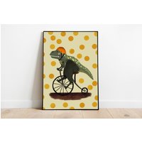 Kinderposter - Poster Dinosaurier Fahrrad Fahrender Dino Kinderzimmer Bild von stypsstudio